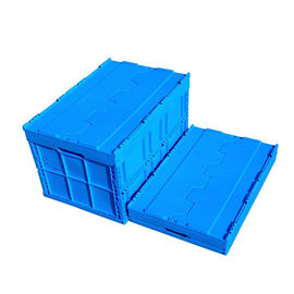 Logistik-zusammenklappbarer Plastikkasten 600*400*368 Millimeter befestigte Deckel-blaue Farbe