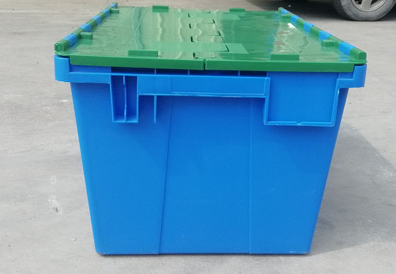 Kundenbezogenheit 35kg, die Plastik-Tote Box Attached Lid Container stapelt Verschachtelung lädt